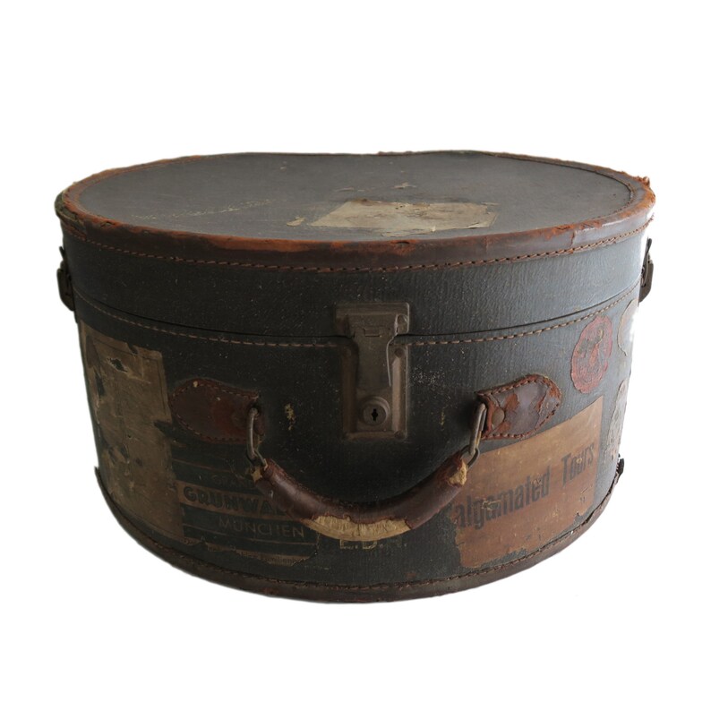 Antique Large Round Black Travel Case Bag Luggage Etsy