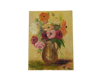 Vintage 9 x 12 Flower Still Life Oil Painting Art on Canvas Board