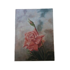 Vintage 12x16 Pink Rose Flower Still Life Oil Painting Art on Canvas
