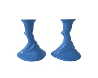 Vintage Haeger Blue Ceramic Taper Candle Holder Set of 2
