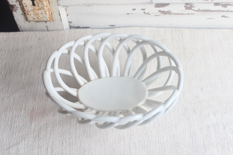 Vintage White Ceramic Open Weave Bread Serving Bowl Basket Etsy