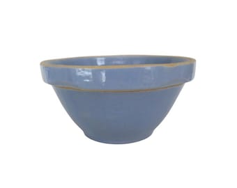 Antique Cornflower Blue Stoneware Earthenware Pottery Farmhouse Round Mixing Bowl