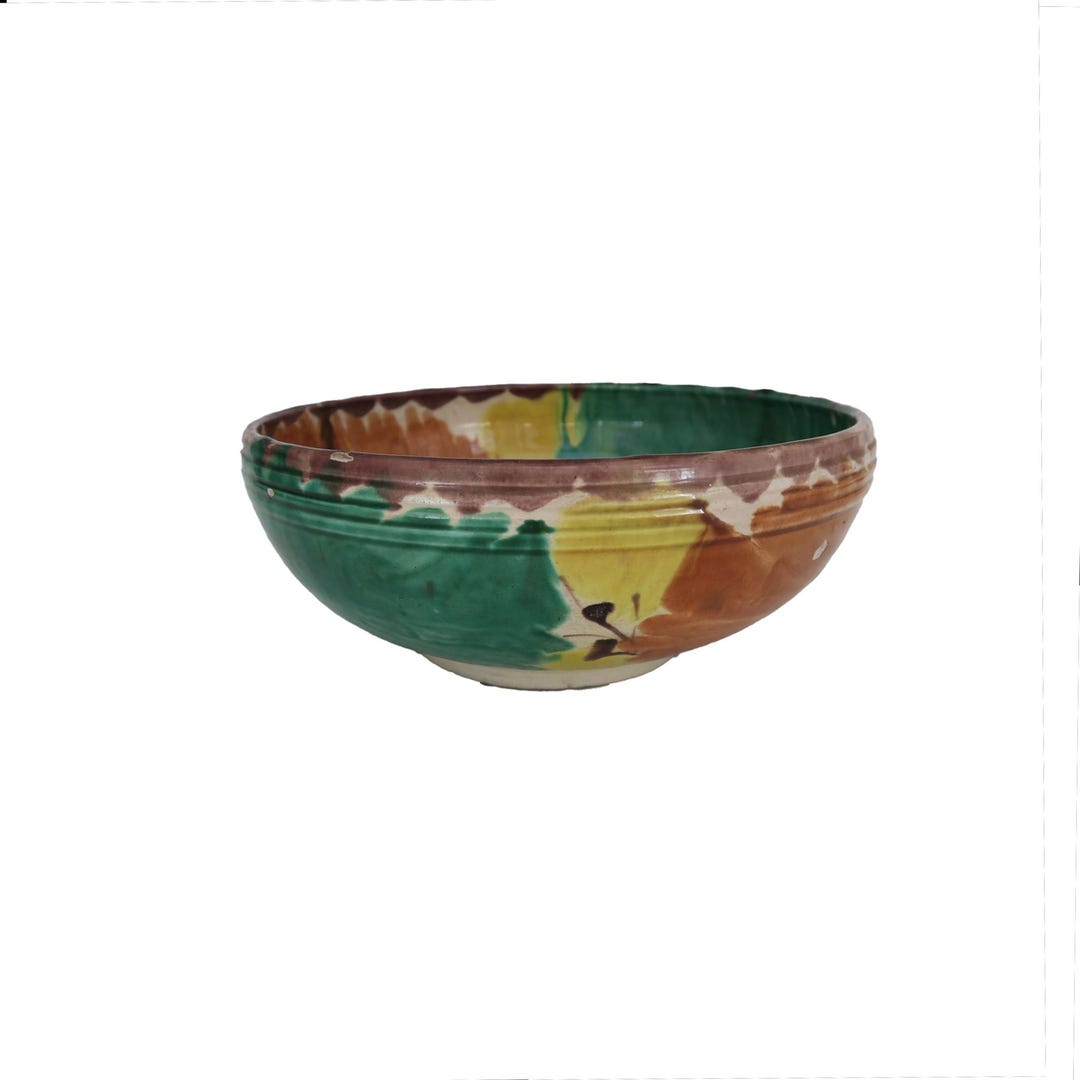 Vintage Hand Painted Floral Stoneware Pottery Bowl - Etsy