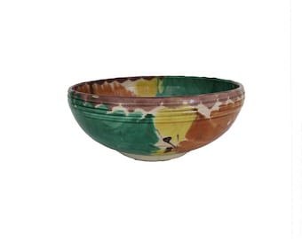 Vintage Hand Painted Floral Stoneware Pottery Bowl