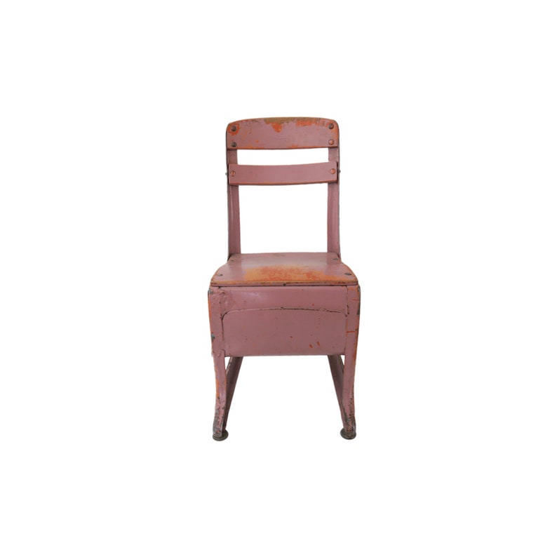 Vintage Children S Pink Wood And Metal School Desk Chair Etsy