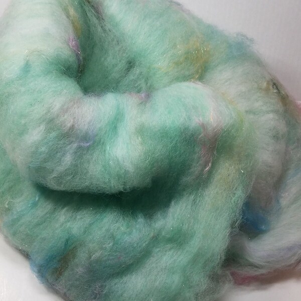 Carded Batt Textured Batt Art Batt Fiber Batt Spinning Felting Silk Fusion Mixed Media made from Multiple Fibers plus Angelina for Sparkle