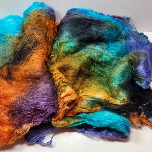 Hand Dyed Mulberry Silk Lap for Spinning Felting Blending Silk Fusion and Mixed Media Arts 1oz Paradise Fish image 3