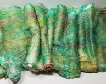 Hand Dyed Mulberry Silk Lap for Spinning Felting Blending Silk Fusion and Mixed Media Arts 1.0oz Field of Color