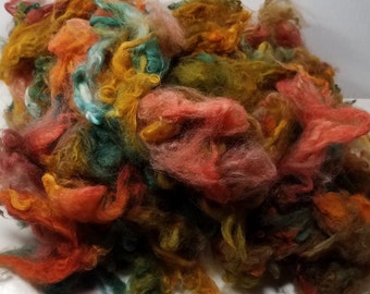 Hand Washed Hand Dyed Uncarded 100 Percent Alpaca Fiber 4oz Octobers Beauty 3 to 4 inch Staple Length