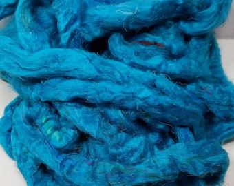 Sari Silk Roving Pulled Sari Silk Recycled Sari Silk Lagoon Spin It Felt It Card It with Other Fibers