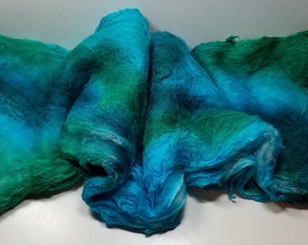 Hand Dyed Mulberry Silk Lap for Spinning Felting Blending Silk Fusion and Mixed Media Arts 1.0oz ITG Blend