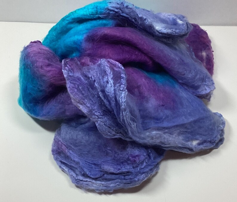 Hand Dyed Mawata Silk Hankies Mulberry Silk for Nuno Felting Spinning Knitting Weaving Textile Arts 0.5oz Alaskan Nights image 2