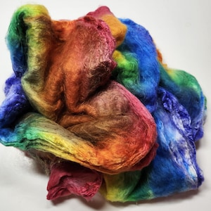 Hand Dyed Mawata Silk Hankies Mulberry Silk for Nuno Felting Spinning Knitting Weaving Textile Arts 0.5oz Rainbow