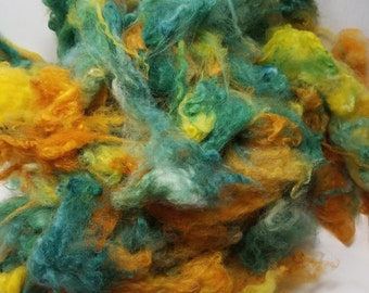 Hand Washed Hand Dyed Uncarded 100 Percent Alpaca Fiber 4oz Golden Pines 4 inch Staple Length