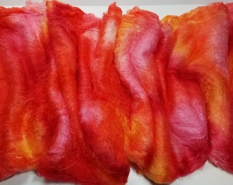 Hand Dyed Mulberry Silk Lap for Spinning Felting Blending Silk Fusion and Mixed Media Arts 1.0oz Blazing Sunsets