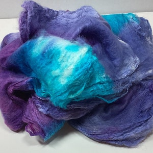 Hand Dyed Mawata Silk Hankies Mulberry Silk for Nuno Felting Spinning Knitting Weaving Textile Arts 0.5oz Alaskan Nights image 1