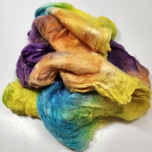 Hand Dyed Mawata Silk Hankies Mulberry Silk for Nuno Felting Spinning Knitting Weaving Textile Arts  0.5oz Southern Sunset