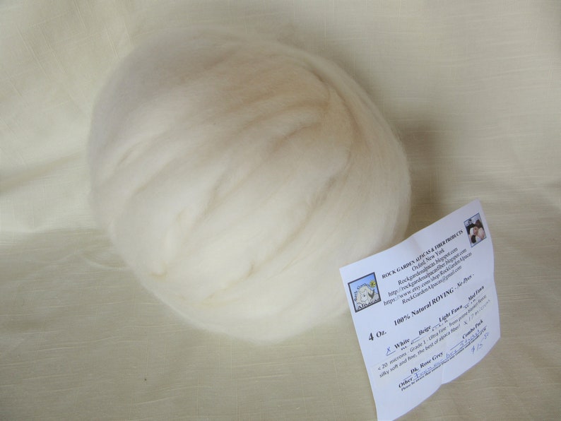 for Spinning Nuno Felting or Needlefelting 4 oz Pkg Roving Stachys White Alpaca ULTRA FINE