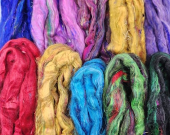 Sari Silk Roving Assortment 10 colors totaling 2.5 ounces