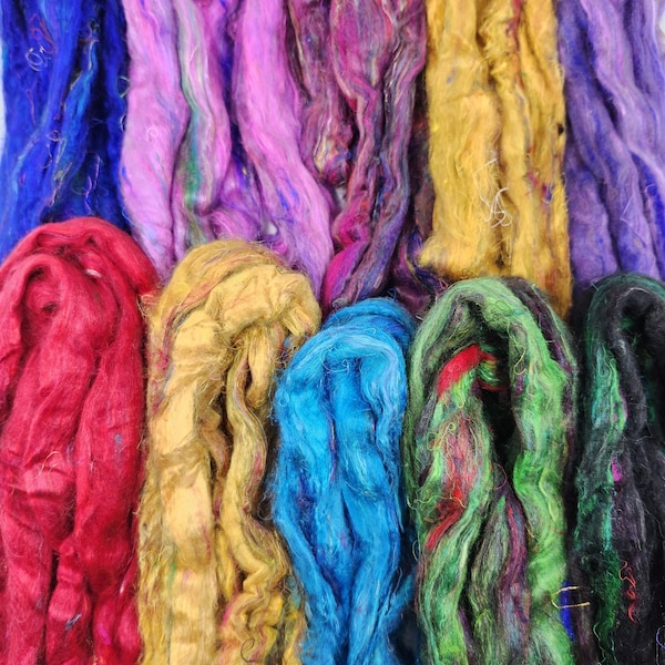 Sari Silk Roving Assortment 10 colors totaling 2.5 ounces