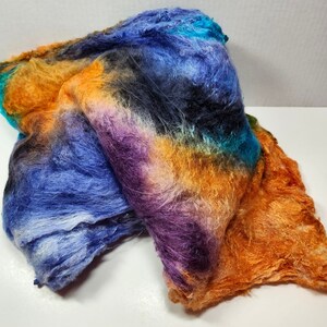 Hand Dyed Mulberry Silk Lap for Spinning Felting Blending Silk Fusion and Mixed Media Arts 1oz Paradise Fish image 6