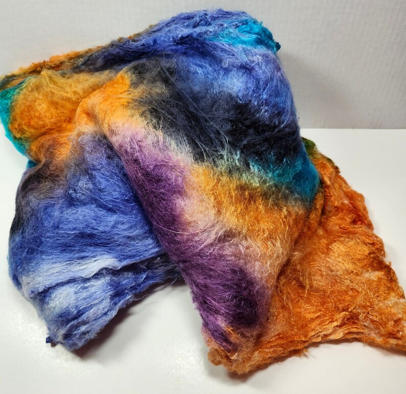 Hand Dyed Mulberry Silk Lap for Spinning Felting Blending Silk Fusion and Mixed Media Arts 1oz Paradise Fish image 6