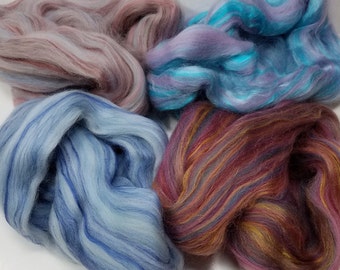 Merino Bamboo Top Roving Assortment 2oz Pkg 4 different colors Spin It Felt It Card It with other Fibers