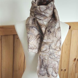 Nuno Wet Felted Scarf Handmade From Merino Alpaca Mulberry Silk, Wool, Bamboo