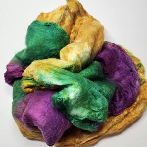 Hand Dyed Mulberry Silk Hankies: Fiber for Felting, Spinning, Mixed Media - Mardi Gras 0.5oz