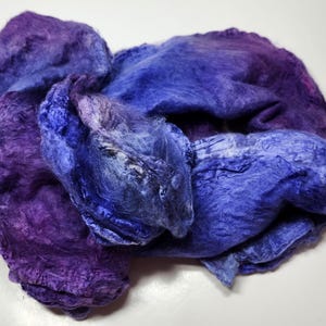 Hand Dyed Mawata Silk Hankies Mulberry Silk for Nuno Felting Spinning Knitting Weaving Textile Arts 0.5oz PVP Blend