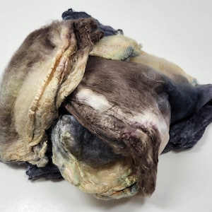Hand Dyed Mawata Silk Hankies Mulberry Silk for Nuno Felting Spinning Knitting Weaving Textile Arts 0.5oz  Dark Side