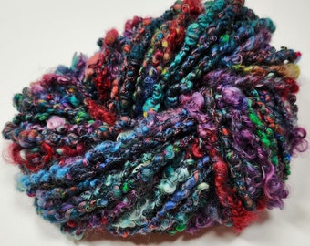 Handspun Art Yarn/Textured Yarn for Knitting/Weaving/Mixed Media-Alpaca-Polworth-Pulled Sari Silk-Locks-3 Ply-Bulky/Chunky-36 Yds(154g)5.4oz