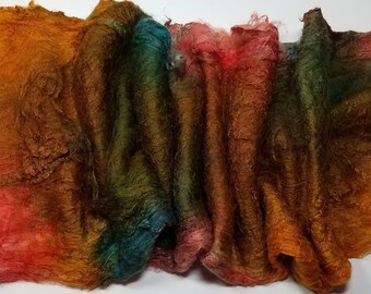 Hand Dyed Mulberry Silk Lap for Spinning Felting Blending Silk Fusion and Mixed Media Arts 1.0oz Octobers Beauty