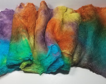 Hand Dyed Mulberry Silk Lap for Spinning Felting Blending Silk Fusion and Mixed Media Arts 1.0oz Southern Sunset