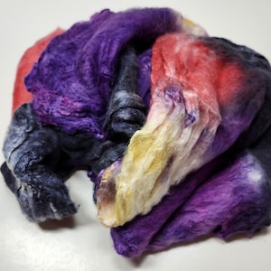 Hand Dyed Mawata Silk Hankies Mulberry Silk for Nuno Felting Spinning Knitting Weaving Textile Arts 0.5oz  Purple Emperor
