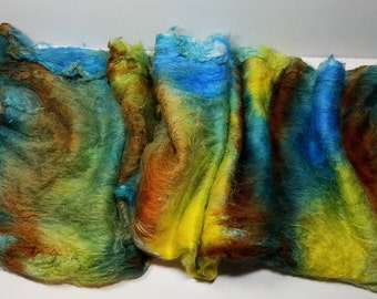 Hand Dyed Mulberry Silk Lap for Spinning Felting, Blending Silk Fusion and Mixed Media Arts 1.0oz Wilderness