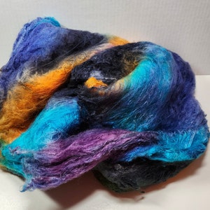 Hand Dyed Mulberry Silk Lap for Spinning Felting Blending Silk Fusion and Mixed Media Arts 1oz Paradise Fish image 5