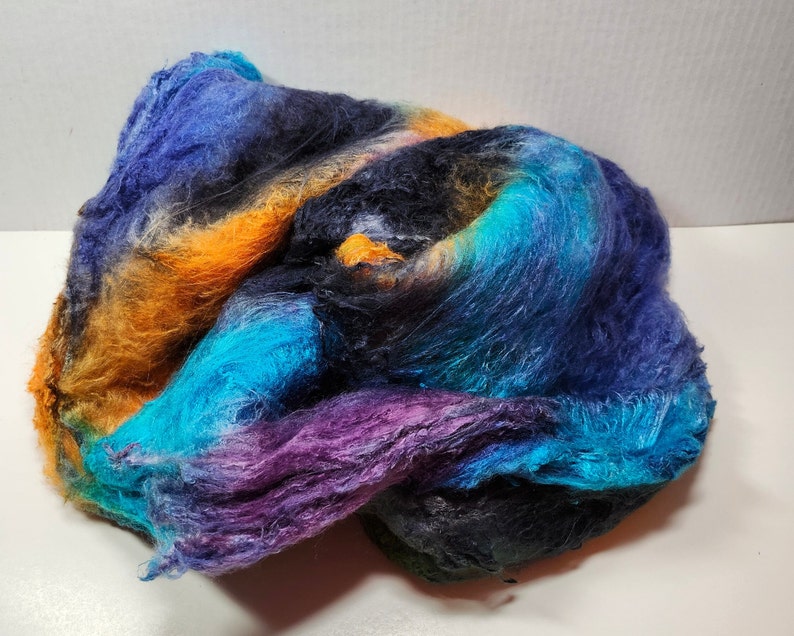 Hand Dyed Mulberry Silk Lap for Spinning Felting Blending Silk Fusion and Mixed Media Arts 1oz Paradise Fish image 5