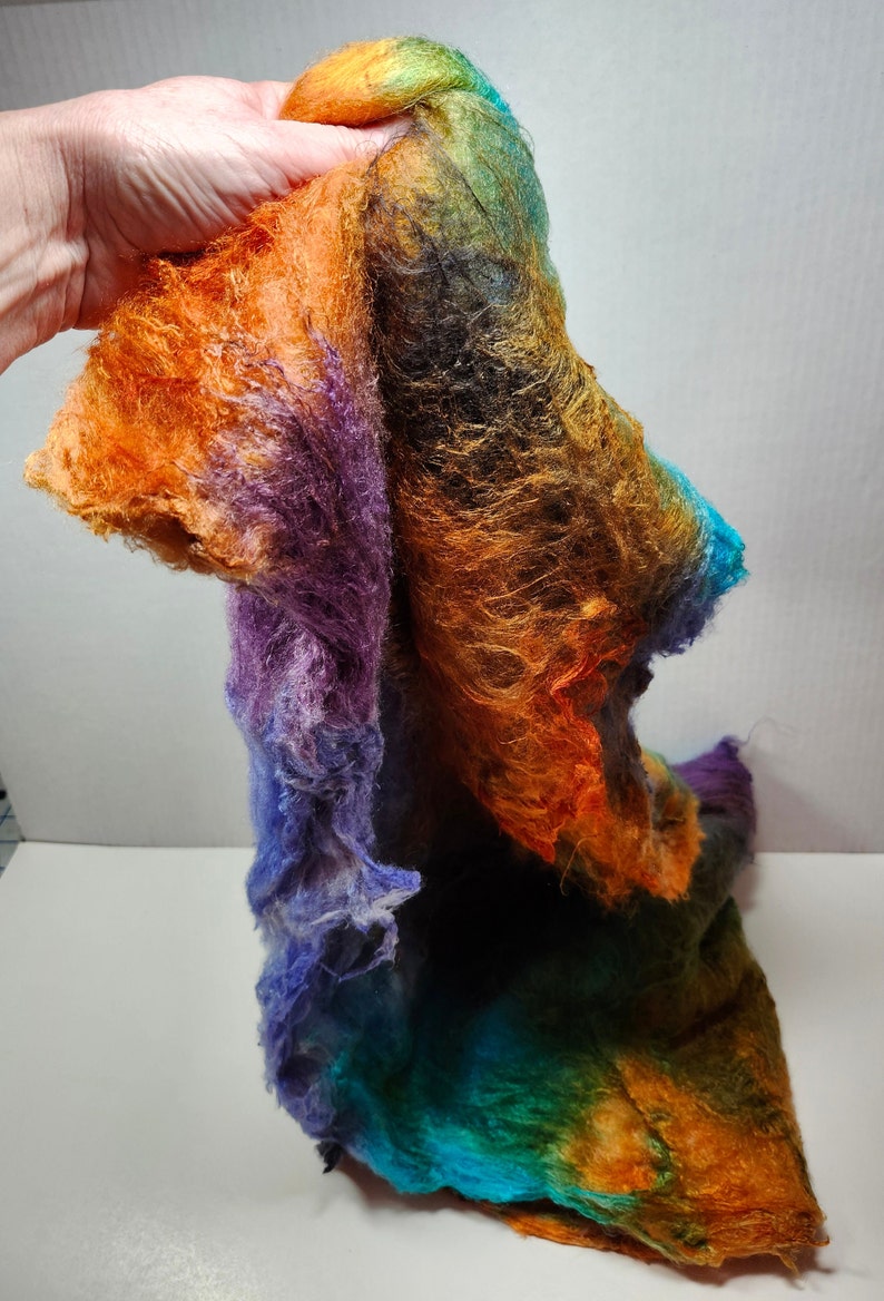 Hand Dyed Mulberry Silk Lap for Spinning Felting Blending Silk Fusion and Mixed Media Arts 1oz Paradise Fish image 4