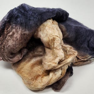 Hand Dyed Mulberry Silk Hankies: Fiber for Felting, Spinning, Mixed Media - Dark Side 0.5oz