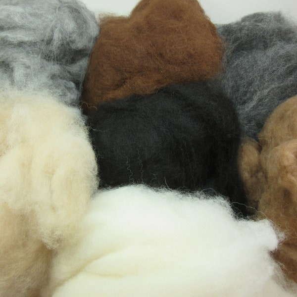 Alpaca Fiber Alpaca Clouds Alpaca Fluff All Natural 2oz each White Light and Med Fawn Med and Dark Silver Grays Med Brown and Black