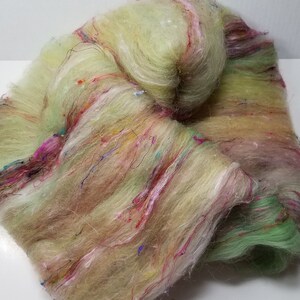 Carded Batt Textured Batt Art Batt Fiber Batt Spinning Felting Silk Fusion Mixed Media Multiple Fibers plus  Firestar Angelina for Sparkle