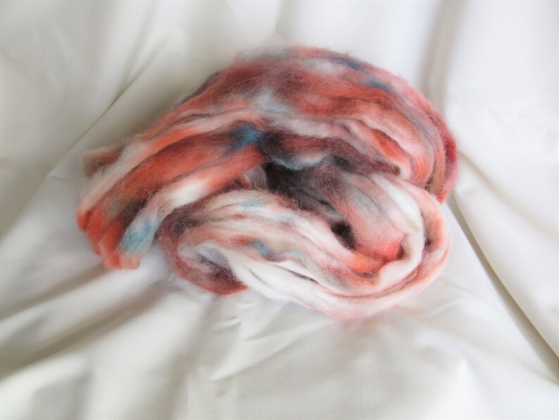 2 oz Teal and Salmon 100/% Alpaca Roving Indie Speckle Dyed Russet