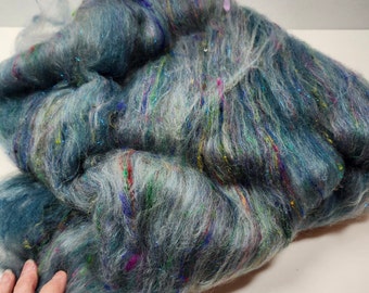 Carded Batt Textured Batt Art Batt Fiber Batt Spinning Felting Silk Fusion Mixed Media made from Multiple Fibers plus Stellina for Sparkle