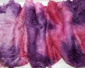 Hand Dyed Mulberry Silk Lap for Spinning Felting Blending Silk Fusion and Mixed Media Arts 1.0oz Pink Flamingo