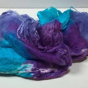 Hand Dyed Mawata Silk Hankies Mulberry Silk for Nuno Felting Spinning Knitting Weaving Textile Arts 0.5oz Alaskan Nights image 3