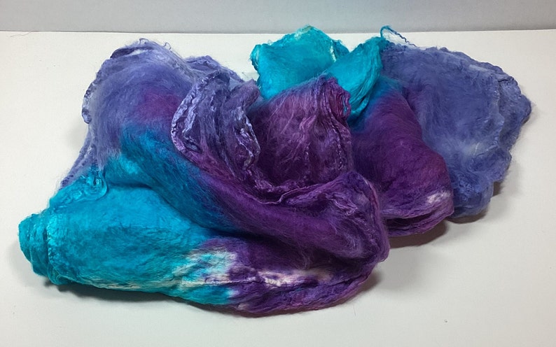 Hand Dyed Mawata Silk Hankies Mulberry Silk for Nuno Felting Spinning Knitting Weaving Textile Arts 0.5oz Alaskan Nights image 3