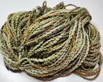 Handspun Art Yarn - Merino Stellina Sari Silk Tencel and Silk 2 Ply Bulky