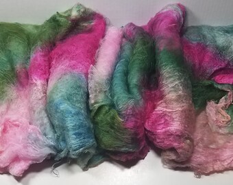 Hand Dyed Mulberry Silk Lap for Spinning Felting Blending Silk Fusion and Mixed Media Arts 1.0oz Fairies