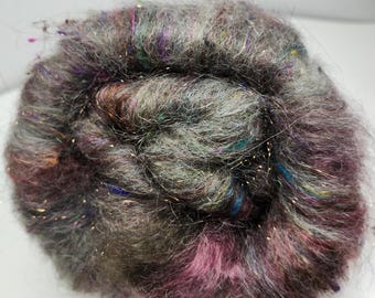 Sparkly Art Batt for Spinning Felting Includes Sari Silk and Multiple Fibers, Spinning, Felting, Mixed Media